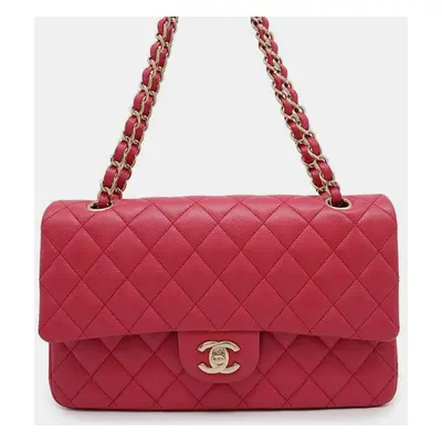 Chanel Pink Caviar Leather Medium Double Flap Chain Shoulder Bag