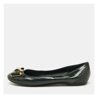 Louis Vuitton Dark Green/Black Patent Leather Bow Ballet Flats Size