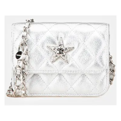 Chanel Silver Metallic Goatskin CC Walk Of Fame Clutch Bag