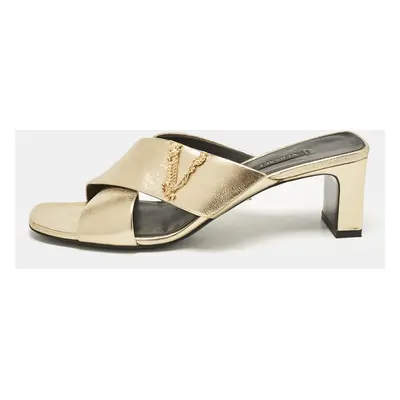 Versace Gold Leather Criss-Cross Slide Sandals Size 38.5