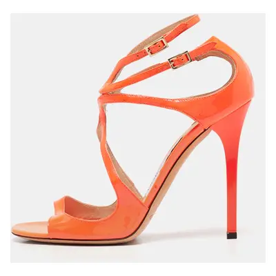 Jimmy Choo Orange Patent Leather Ankle Strap Sandals Size 37.5