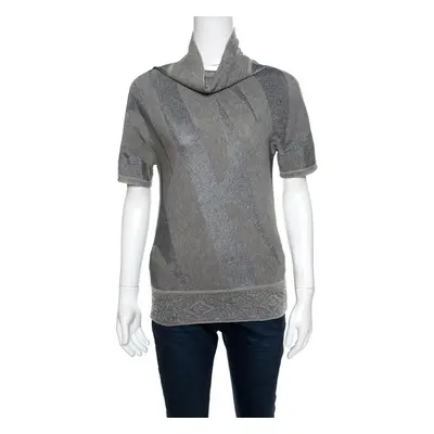 Gianfranco Ferre Metallic Patterned Jacquard Knit Short Sleeve Top