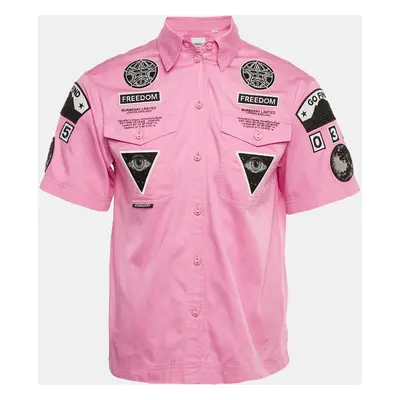 Burberry Pink Applique Cotton Short Sleeve Shirt