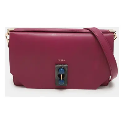 Furla Magenta Leather Embellished Flap Shoulder Bag