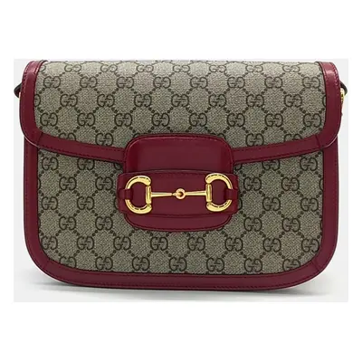 Gucci Beige Red Coated Canvas And Leather Horsebit Shoulder Bag