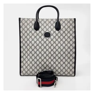 Gucci Beige Navy Blue PVC Interlocking G Medium Tote and Shoulder Bag