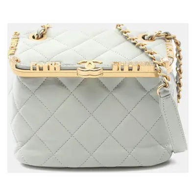 Chanel Blue Mini Quilted Lambskin Paris Monaco Kiss Lock Vanity Bag