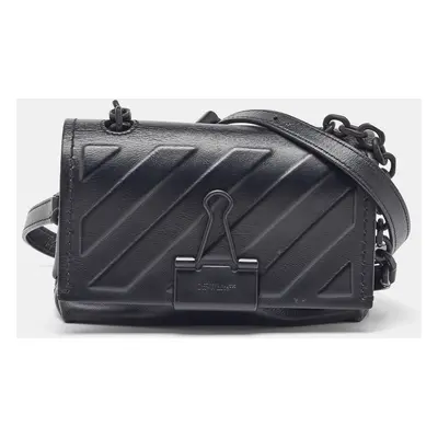 Off-White Black Leather Diag Soft Binder Clip Flap Shoulder Bag