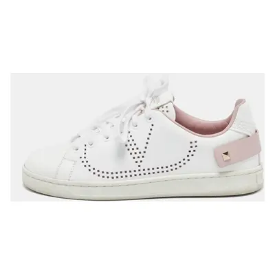 Valentino White Perforated Leather Backnet Rockstud Low Top Sneakers Size 36.5