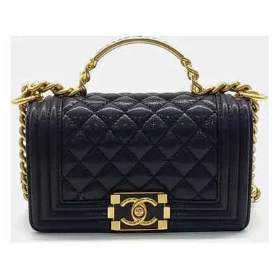 Chanel Black Leather Top Handle Boy Small Bag