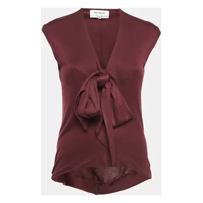 Saint Laurent Burgundy Knit Bow Detail Top