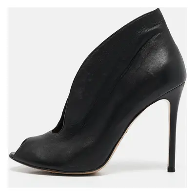 Gianvito Rossi Black Leather Vamp Peep Toe Booties Size