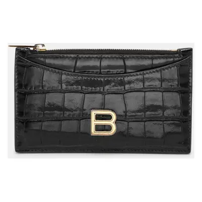 Balenciaga Black Croc Embossed Leather Hourglass Card Holder