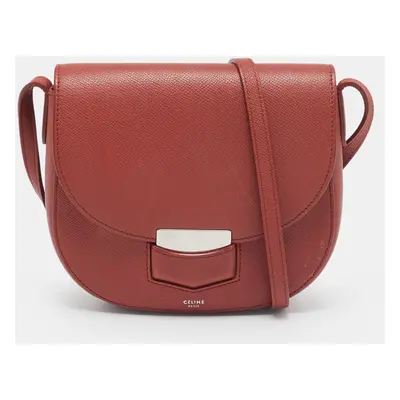 Celine Brick Brown Leather Small Trotteur Crossbody Bag