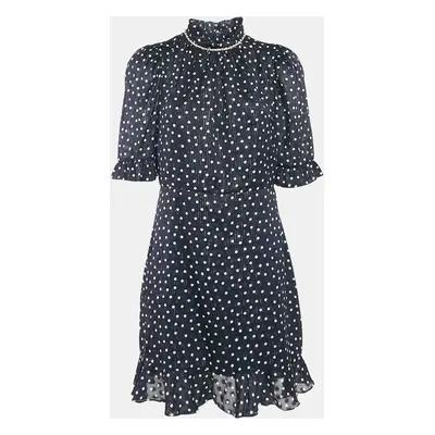 Sandro Navy Blue Polka Dots Lurex Chiffon Short Dress