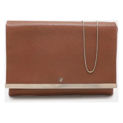 CH Carolina Herrera Brown Leather Chain Clutch