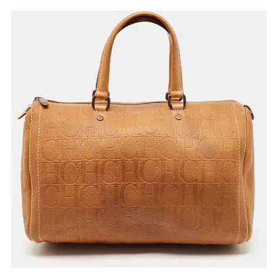 CH Carolina Herrera Tan Monogram Embossed Leather Andy Boston Bag