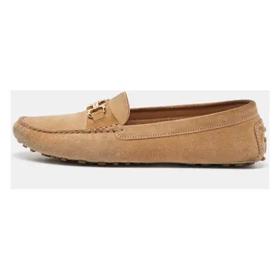 Salvatore Ferragamo Beige Suede Slip On Gancini Loafers Size