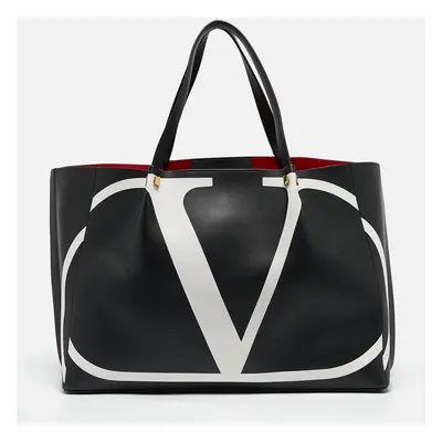 Valentino Black/White Leather VLogo Escape Tote