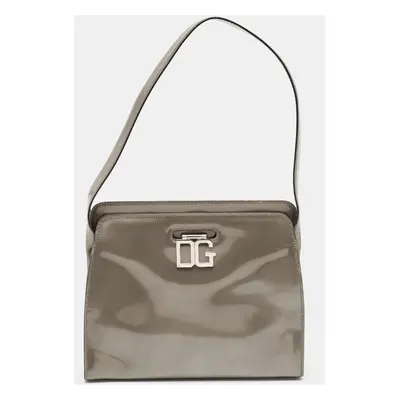 Dolce & Gabbana Grey Patent Leather DG Shoulder Bag