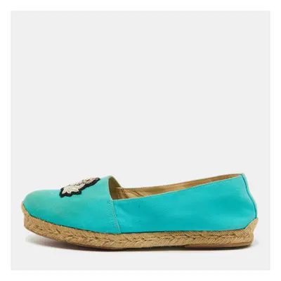 Christian Louboutin Turquoise Blue Canvas Nanou Crest Espadrilles Size