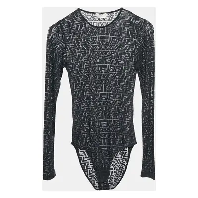 Fendi Black FF Stretch Tulle Sheer Bodysuit