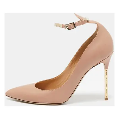 Valentino Beige Leather Ankle Strap Pointed Toe Pumps Size