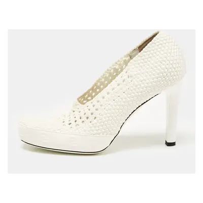 Fendi White Woven Fabric Square Pumps Size