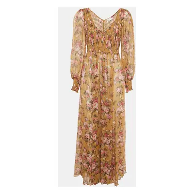 Zimmermann Mustard Yellow Floral Print Smocked Maxi Dress