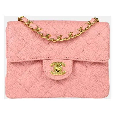 Chanel Pink Calfskin Mini Classic Square Flap Shoulder Bag