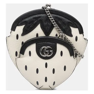 Gucci Black White Leather Fruittini Strawberry Crossbody