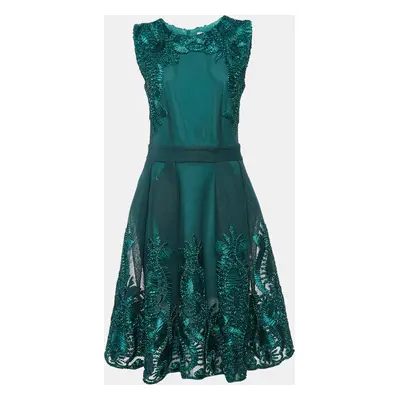 Maje Emerald Green Embroidered Mesh Knee-Length Dress