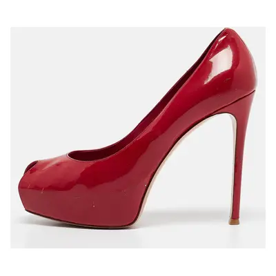 Gianvito Rossi Red Patent Leather Peep Toe Pumps Size 39.5