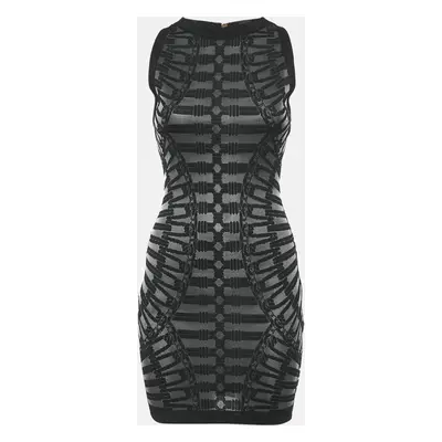 Balmain Black Patterned Knit Sleeveless Mini Bodycon Dress