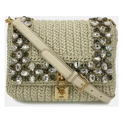 Dolce & Gabbana Crystal Raffia Flap Shoulder Bag