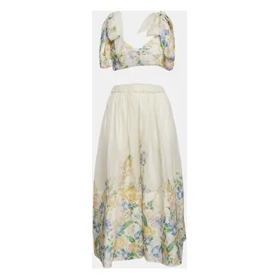 Zimmermann White Floral Print Linen Blend Top and Skirt Set