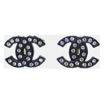 Chanel CC Black Rhinestone Clip-On Earrings