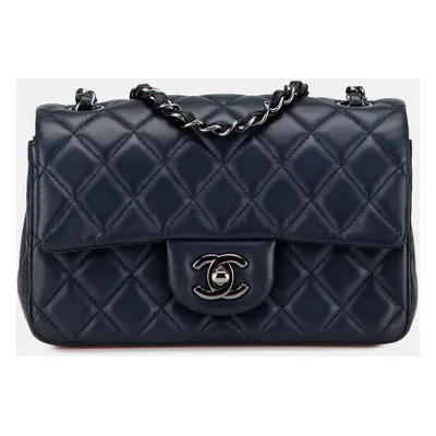 Chanel Navy Blue Mini Rectangular Classic Lambskin Single Flap