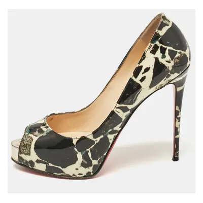 Christian Louboutin Black/Cream Printed Patent Leather New Very Prive Pumps Size