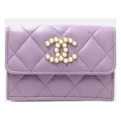 Chanel Light Purple Matelasse Small Flap CC Pearl Coco Mark Bi-fold Wallet