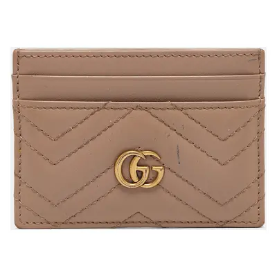 Gucci Beige Matelassé Leather GG Marmont Card Holder