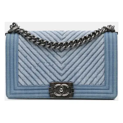 Chanel Blue Medium Denim Chevron Boy Flap Bag