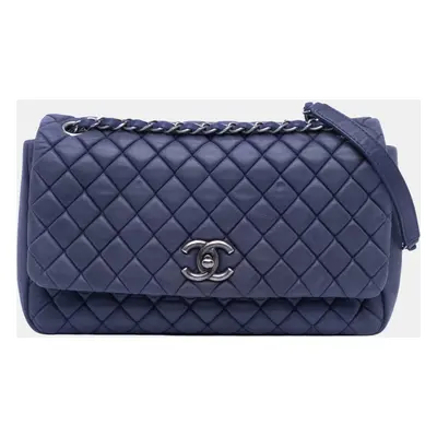 Chanel Blue Large Calfskin New Bubble Flap