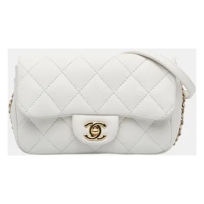 Chanel White Quilted Lambskin My Precious Pearls Chain Flap