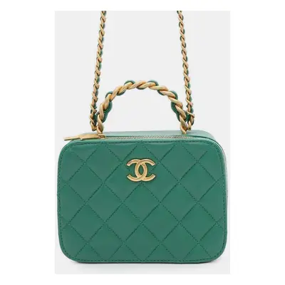 Chanel Green Lambskin Matelasse Vanity Chain Shoulder Bag