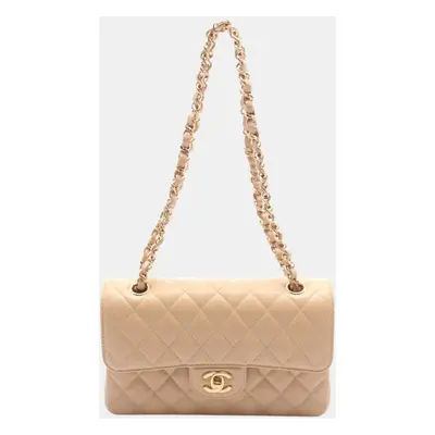 Chanel Matelasse W-Flap Shoulder Bag Leather Grained Calfskin Beige