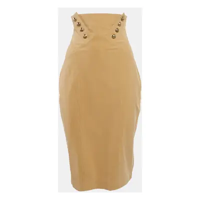 Elisabetta Franchi Light Brown Button Detail Strapless Mini Dress