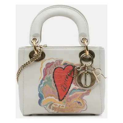 Dior White Niki De Saint Phalle Mini Calfskin Dioramour Lady Dior Bag