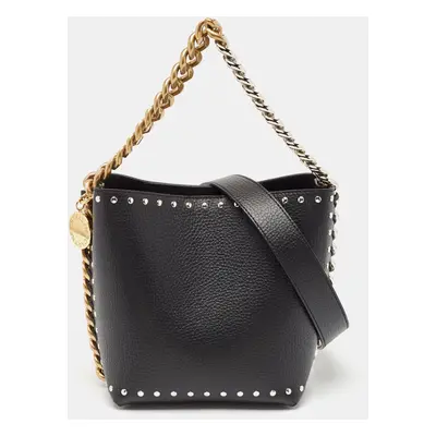 Stella McCartney Black Faux Leather Studded Frayme Bucket Bag