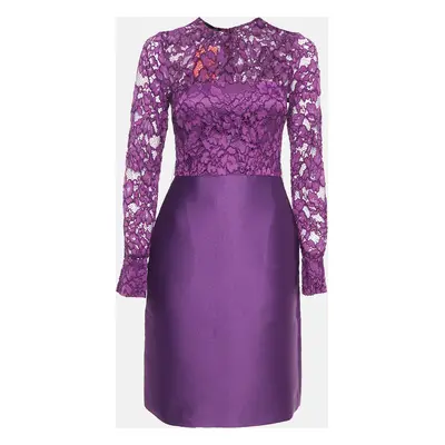 CH Carolina Herrera Purple Lace and Satin Short Dress